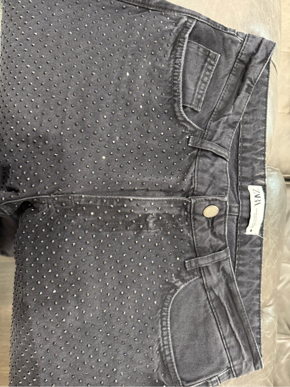 ZARA Black Washed Denim Shorts with Label Detail
